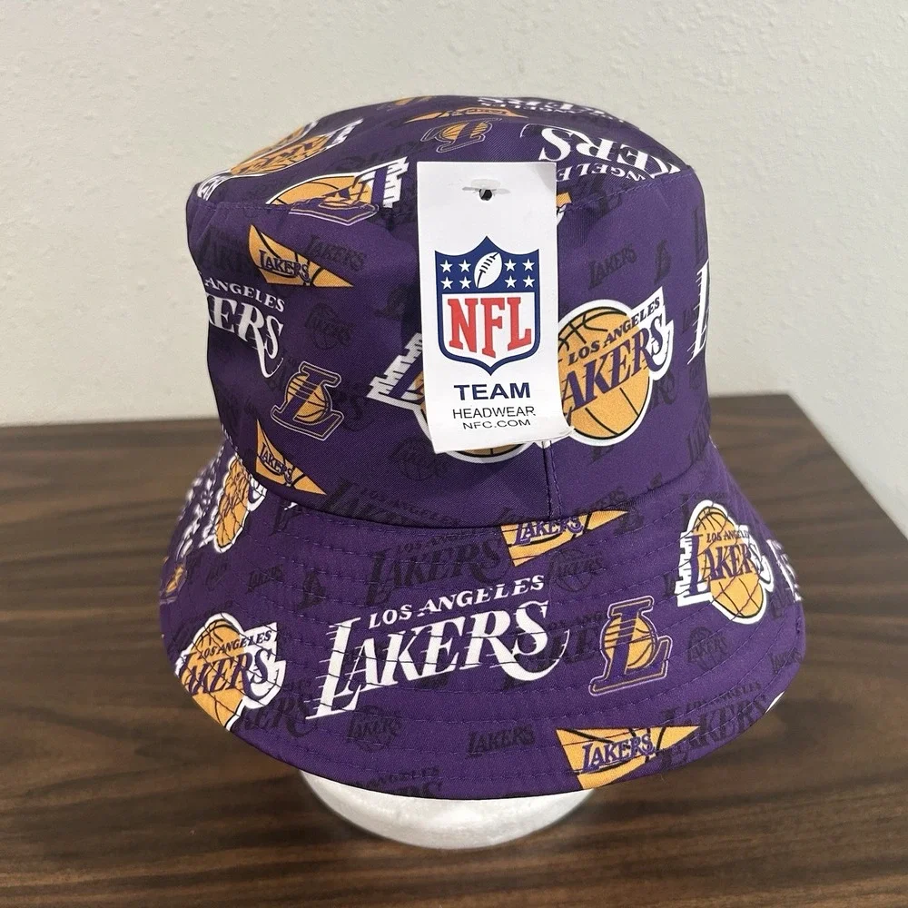 NWT Los Angeles Lakers Bucket Hat All Over Print AOP Purple Yellow Casual